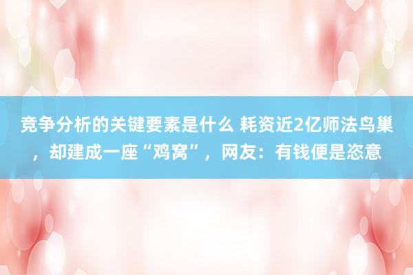 竞争分析的关键要素是什么 耗资近2亿师法鸟巢，却建成一座“鸡窝”，网友：有钱便是恣意