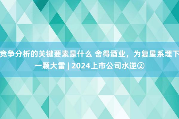 竞争分析的关键要素是什么 舍得酒业，为复星系埋下一颗大雷 | 2024上市公司水逆②