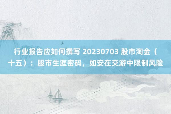 行业报告应如何撰写 20230703 股市淘金（十五）：股市生涯密码，如安在交游中限制风险