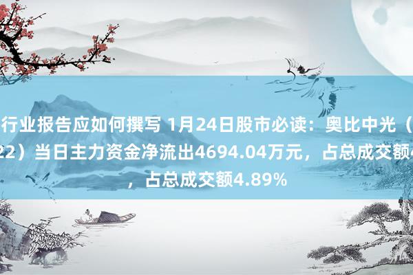 行业报告应如何撰写 1月24日股市必读：奥比中光（688322）当日主力资金净流出4694.04万元，占总成交额4.89%