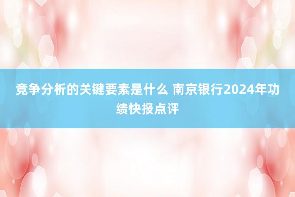 竞争分析的关键要素是什么 南京银行2024年功绩快报点评